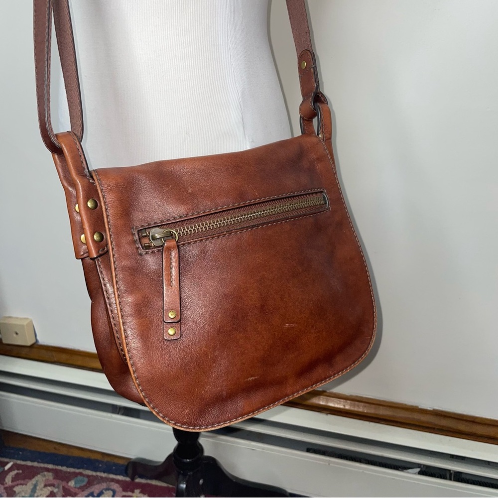 Fossil Brown Leather Messenger Crossbody Flap Saddle Bag - Picture 1 of 14